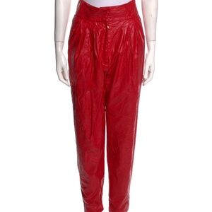 Ronny Kobo, red leather like, soft, high rise pants.